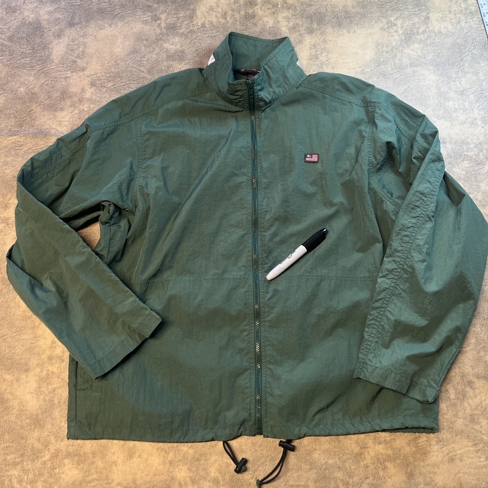 Ralph Lauren Jacket XL Green POLO JEANS CO Full Zip Windbreaker y2k *SEE FLAWS*